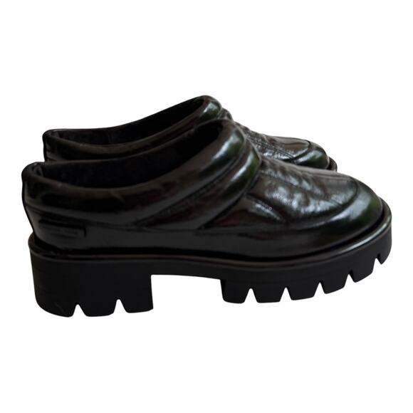 NEW Michael Kors Womens SLIPPER 11 Barton Crackled Patent Leather Chunky Black - Picture 2 of 10